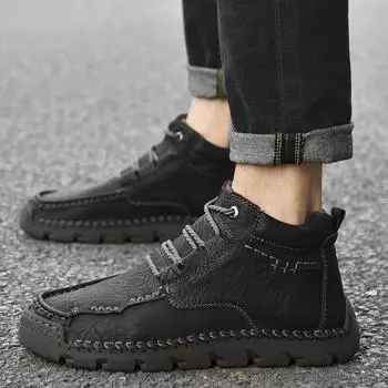 Мужские повседневные ботинки. Мужские рабочие защитные ботинки. Ботильоны с ручным управлением. Классические ботинки на платформе. Новейшая обувь 2024 года. Нескользящие мужские лоферы. 43 коричневый