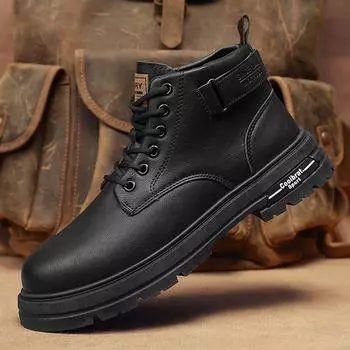 Мужские повседневные ботинки на весну и осень с мягкой противоскользящей подошвой, удобные уличные ботинки, модные универсальные кожаные ботинки, ботинки среднего размера 39