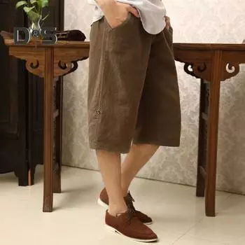 Мужские повседневные брюки 3/4 из хлопка и льна, однотонные шорты с карманами, дышащие, быстросохнущие, спортивные шорты для бега, повседневная одежда для пляжа L армия зеленый