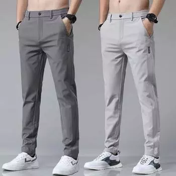Мужские повседневные брюки, эластичные трендовые брюки, тонкие однотонные мужские брюки из ледяного шелка с эластичной резинкой на талии 28