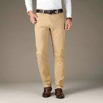 Мужские повседневные брюки больших размеров, деловые хлопковые брюки из саржи, стандартные длинные брюки 42 чёрный