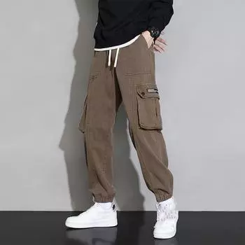 Мужские повседневные брюки больших размеров с карманами и боковыми завязками, свободные повседневные брюки 8XL чёрный