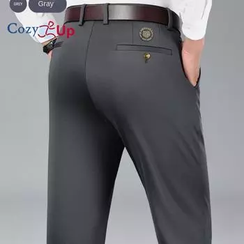 Мужские повседневные брюки Cozy Up с вышивкой в виде головы тигра с высокой эластичностью, прямые брюки свободного кроя, деловой костюм, летние тонкие мужские брюки из ледяного шелка 29 чёрный