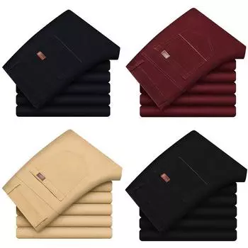 Мужские повседневные брюки цвета хаки больших размеров, деловые хлопковые брюки из саржи, мужские брендовые брюки 38 вино красного