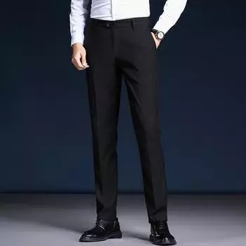 Мужские повседневные брюки, деловые весенне-осенние эластичные прямые однотонные брюки-трубы 29 чёрный