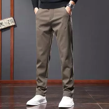 Мужские повседневные брюки для осени и зимы, свободные прямые брюки с толстым флисом/обычным поясом, легкие деловые повседневные брюки 28 кофейный