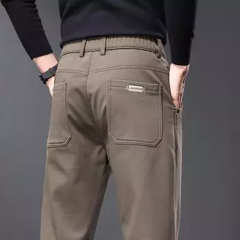Мужские повседневные брюки для осени и зимы, свободные прямые брюки с толстым флисом/обычным поясом, легкие деловые повседневные брюки 28 кофейный