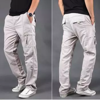 Мужские повседневные брюки, хлопковые комбинезоны, прямые мужские уличные брюки с несколькими карманами S армия зеленый