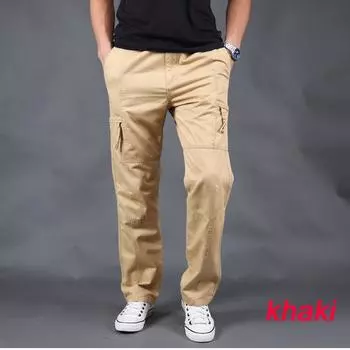 Мужские повседневные брюки, хлопковые комбинезоны, прямые мужские уличные брюки с несколькими карманами S армия зеленый