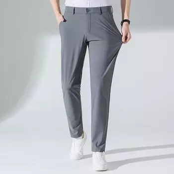 Мужские повседневные брюки Ice Silk — тонкие, больших размеров, в деловом стиле для людей среднего возраста и молодежи хаки