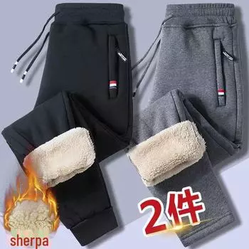 Мужские повседневные брюки из утолщенного флиса со свободными манжетами — теплые осенне-зимние рабочие брюки для подростков. M for 80-105 jin