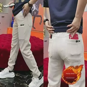 Мужские повседневные брюки из вельвета с несколькими карманами на осень/зиму: Модный, свободный и универсальный. M (95-105 jin)