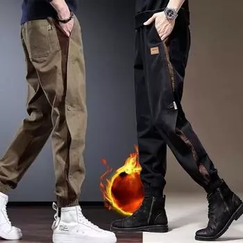 Мужские повседневные брюки-карго с эластичной резинкой на талии, свободные прямые брюки с несколькими карманами, модные брюки M хаки