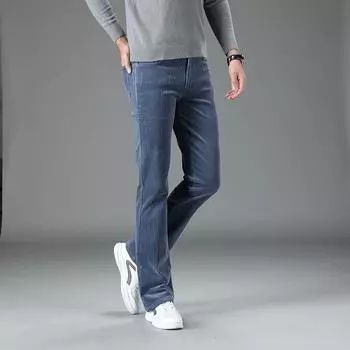 Мужские повседневные брюки-клеш с микро-клеш, вельветовые брюки, корейские эластичные тонкие брюки-клеш 30 джинсовый синий