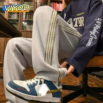 Мужские повседневные брюки, клетчатая полосатая вязаная верхняя одежда, уличная одежда в стиле Харадзюку, спортивные штаны, брюки, корейская зимняя одежда, стиль 2023 XL серый