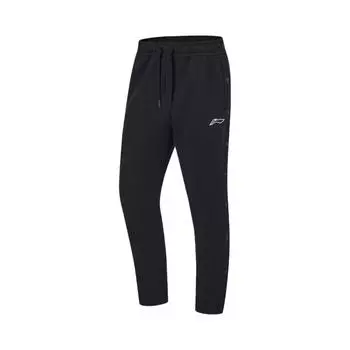 Мужские повседневные брюки Li Ning CBA Series, однотонные, со средней талией, прямые, черные AKLT889-1 M