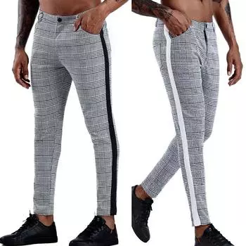 Мужские повседневные брюки, модные классические клетчатые брюки с цветными блоками с принтом, высококачественные деловые брюки, мужские спортивные брюки S чёрный/серый