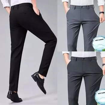 Мужские повседневные брюки, модные прямые свободные мужские деловые брюки, элегантные мягкие брюки 29 чёрный