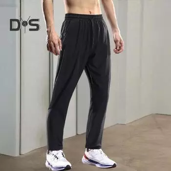 Мужские повседневные брюки, однотонные брюки для бега, спортивная одежда, спортивные штаны для бега, дышащие брюки с карманами, быстросохнущий тонкий спортивный костюм, эластичный для спортзала M чёрный