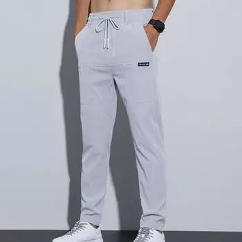 Мужские повседневные брюки, однотонные, стандартной посадки, мягкие брюки из полиэстера, с высокой талией, дышащие удобные деловые брюки с усиленными карманами M темно-серого