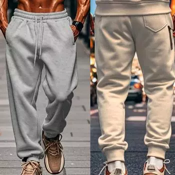 Мужские повседневные брюки осень-зима из флиса однотонные модные спортивные штаны подходят для занятий спортом на открытом воздухе S светло-серый