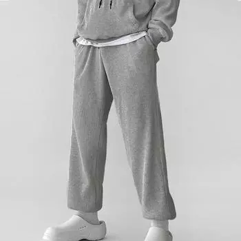 Мужские повседневные брюки, осенние вертикальные европейские хлопковые бархатные спортивные брюки, модные свободные универсальные прямые широкие брюки большого размера L серый