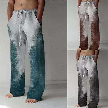 Мужские повседневные брюки с 3D-принтом в стиле ретро. Модные мужские льняные брюки свободного покроя в стиле Харадзюку. Повседневные брюки с высокой талией и завязками на шнурке. S чёрный