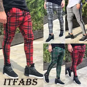 Мужские повседневные брюки с клетчатым принтом — европейский и американский стиль XL зелёный