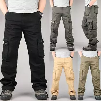 Мужские повседневные брюки с несколькими карманами, брюки-карго в стиле милитари, уличные походные мужские брюки в стиле хип-хоп 38 чёрный