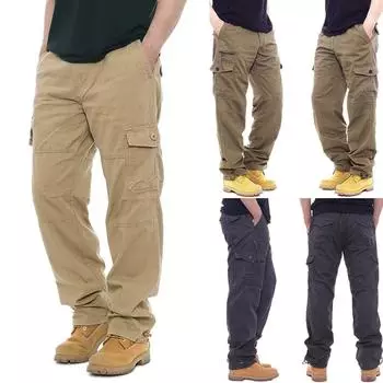 Мужские повседневные брюки с несколькими карманами, брюки-карго в стиле милитари, уличные походные мужские брюки в стиле хип-хоп L чёрный