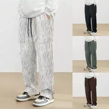 Мужские повседневные брюки с повседневными вертикальными полосками, прямые мужские брюки XXL чёрный