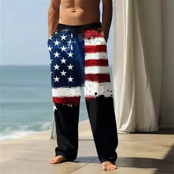 Мужские повседневные брюки с принтом «День независимости» XXL синий