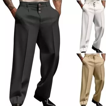 Мужские повседневные брюки с пуговицами, однотонные узкие брюки с карманами, однотонные брюки XL белый
