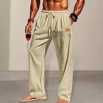 Мужские повседневные брюки свободного кроя, однотонные брюки с завязками на талии для фитнеса, бега, активного отдыха M хаки