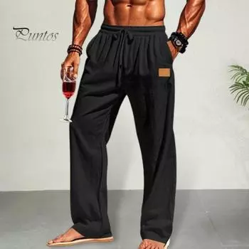 Мужские повседневные брюки свободного кроя, однотонные брюки с завязками на талии для фитнеса, бега, активного отдыха M чёрный