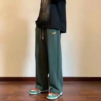 Мужские повседневные брюки свободного кроя в стиле American Retro на осень — гонконгский стиль, прямой покрой, модная спортивная одежда. M чёрный