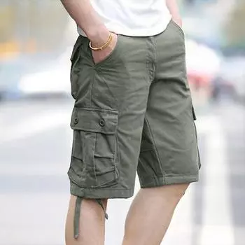 Мужские повседневные брюки свободного покроя с несколькими карманами, однотонные шорты-карго L армия зеленый