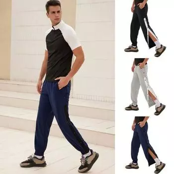 Мужские повседневные брюки, свободные боковые карманы, эластичный пояс, застежка на пуговицы сбоку, манжеты на щиколотке M темно-синий