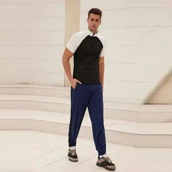 Мужские повседневные брюки, свободные боковые карманы, эластичный пояс, застежка на пуговицы сбоку, однотонные спортивные штаны для занятий спортом и пляжного отдыха, длинные брюки M темно-синий