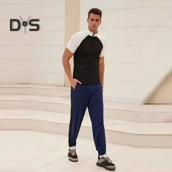 Мужские повседневные брюки, свободные боковые карманы, эластичный пояс, застежка на пуговицы сбоку, однотонные спортивные штаны для занятий спортом и пляжного отдыха, длинные брюки M темно-синий