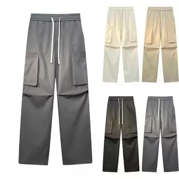 Мужские повседневные брюки, свободные прямые брюки-карго, большие размеры, однотонные спортивные брюки L бежевый