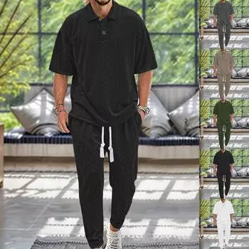 Мужские повседневные брюки, топы с лацканами, мужские тяжелые трикотажные топы, брюки, костюм больших размеров L армия зеленый