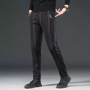 Мужские повседневные брюки в атласную полоску, модные эластичные мужские маленькие прямые повседневные брюки на весну, новый стиль 28