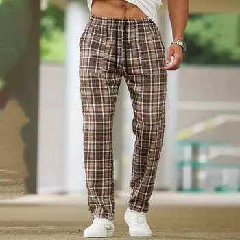 Мужские повседневные брюки в клетку Модные трендовые брюки L хаки