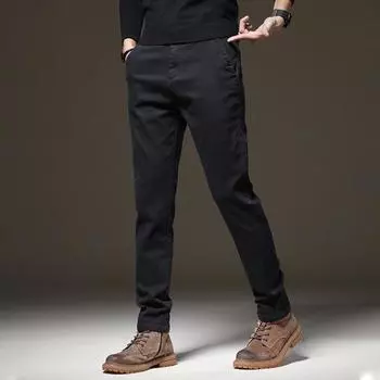 Мужские повседневные брюки Yousheng, прямые, облегающие, однотонные, с карманами, застежкой-молнией на пуговицы, гладкие, быстросохнущие, длинные брюки для улицы 30 чёрный