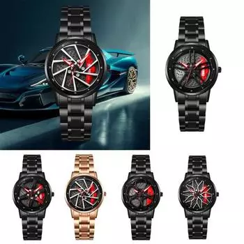 Мужские повседневные часы с круглым циферблатом и колесной ступицей, водонепроницаемые, с ремешком из нержавеющей стали, кварцевый механизм, мужские наручные часы для подростков, модные ювелирные изделия, подарок на день рождения A
