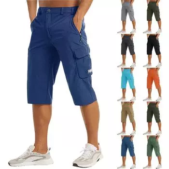 Мужские повседневные цветные карманные пляжные рабочие брюки-карго на открытом воздухе, шорты, брюки XL тёмно-синий