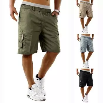 Мужские повседневные цветные карманные пляжные рабочие брюки-карго на открытом воздухе, шорты, брюки XXL чёрный