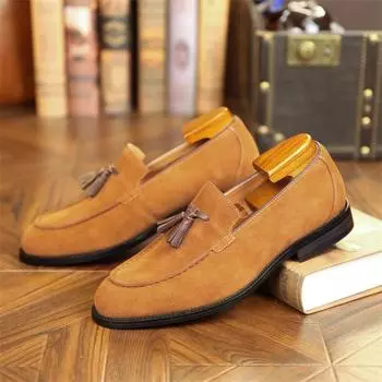 Мужские повседневные деловые кожаные туфли, мужские модные туфли с кисточками, свадебные туфли-лоферы, мужские классические туфли на плоской подошве в ретро-британском стиле 6 кофейный