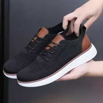 Мужские повседневные деловые кроссовки из сетчатой ткани, дышащие кроссовки для ходьбы, удобная обувь для тенниса для мужчин, нескользящие, легкие, на шнуровке, рабочие кроссовки 40 чёрный